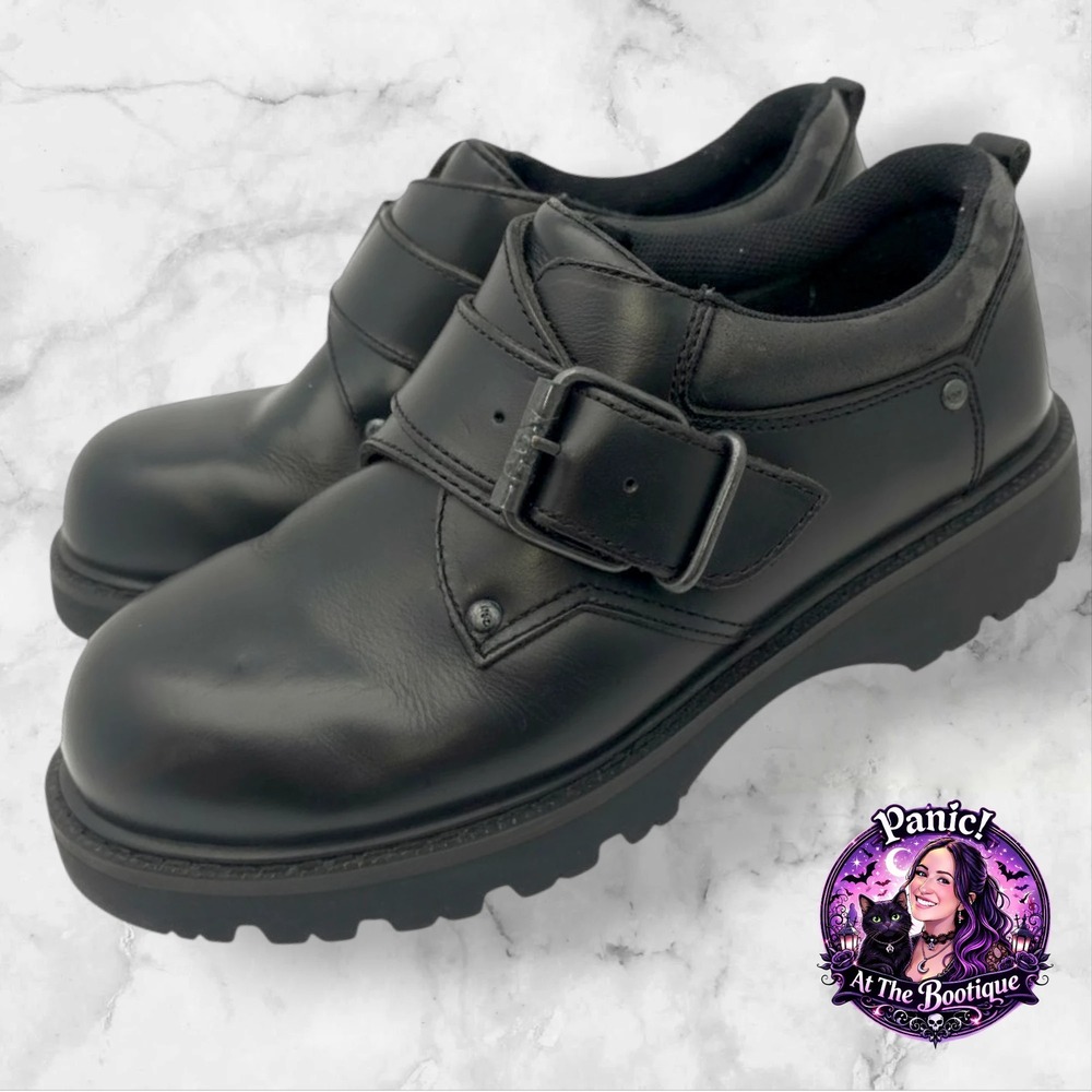 GBX Leather Shoes Mens 10 Black Chunky Buckle Goth Grunge 90s Platform Vintage